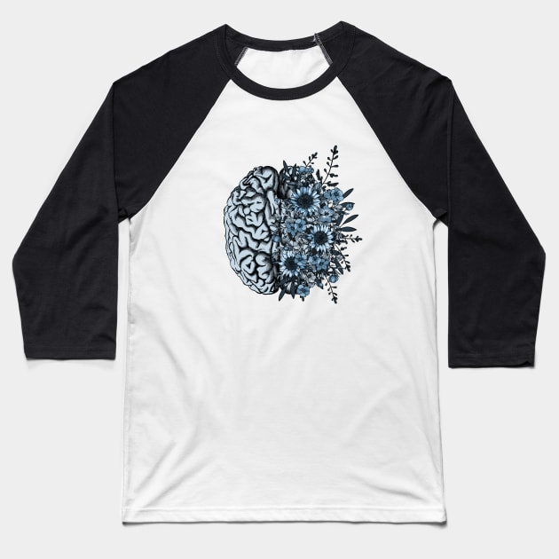 Blue Brain and flowers sunflowers, Positivity, creativity, right hemisphere brain, health, Mental Baseball T-Shirt by Collagedream